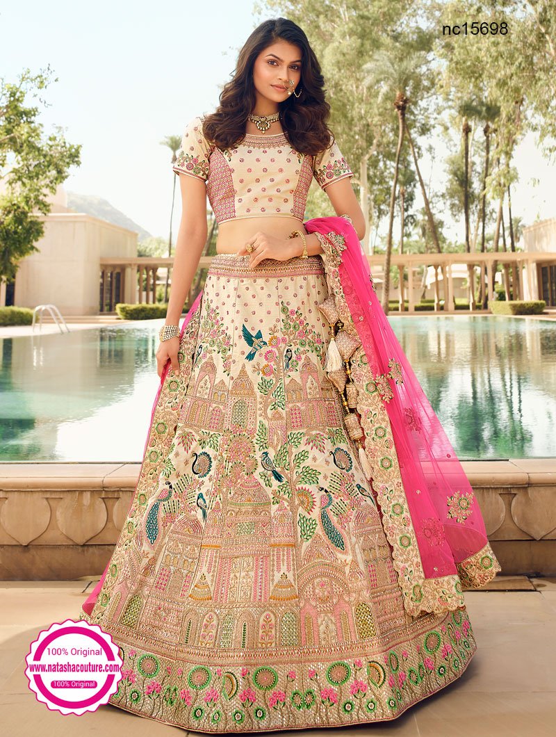 Cream Silk Bridal Lehenga Choli ...